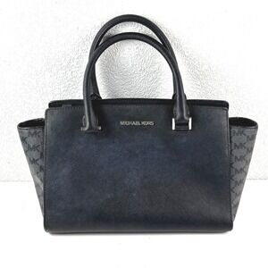 Michael Kors Satchel Womens Medium Black Saffiano Monogram Handbag